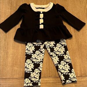 Janie and Jack Black and White Floral Peplum Top & Leggings Set